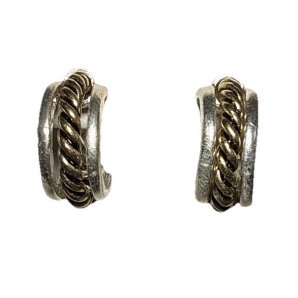 Vintage Monet Mixed Silver And Gold Tone Rope Detail Clip On Earrings‎ J19-41